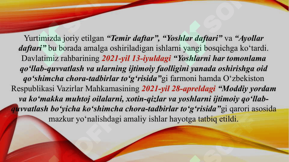 Yoshlarga doir davlat siyosatining izchil va samarali tashkil etilishi (TAQDIMOT) 5
