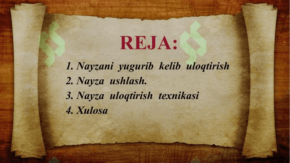 Nayza uloqtirish texnikasini o’rganish (TAQDIMOT) 2