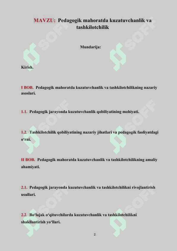 Pedagogik mahoratda kuzatuvchanlik va tashkilotchilik (KURS ISHI) 2