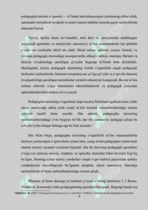 Pedagogika tarixi mustaqil fan sifatida (KURS ISHI) 8