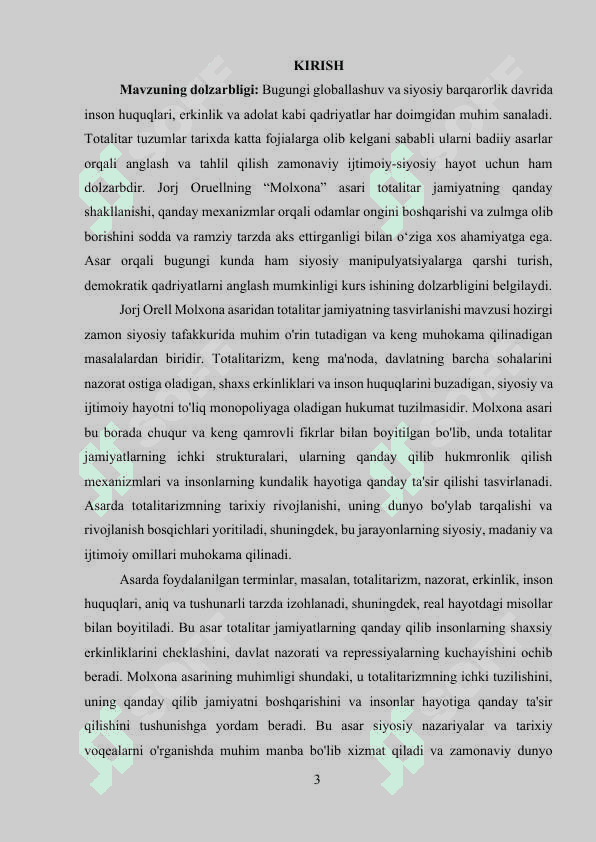 Jorj Oruell “Molxona”  asarida totalitar jamiyat tasvirlanishi 3