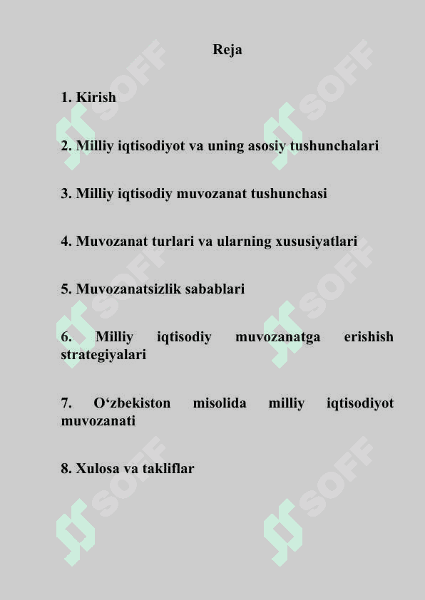 Iqtisodiy muvozanat mavzusida mustaqil ish (REFERAT) 2