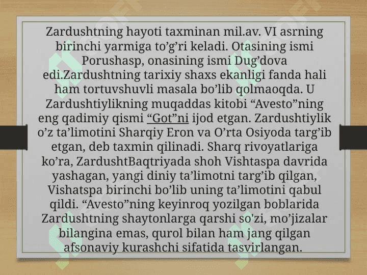 Zardushtiylikning muqaddas kitobi (TAQDIMOT) 6