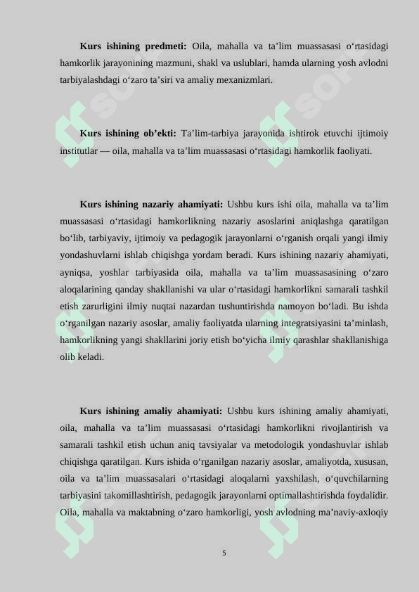 "Oila, mahalla va Ta'lim muassasasi hamkorligi" konsepsiyasining ahamiyati (KURS ISHI) 5