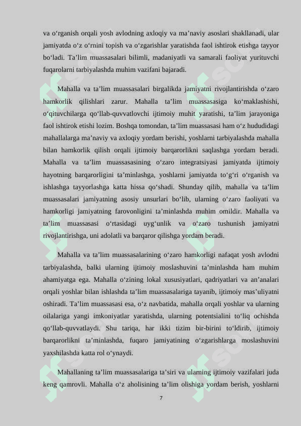 "Oila, mahalla va Ta'lim muassasasi hamkorligi" konsepsiyasining ahamiyati (KURS ISHI) 7