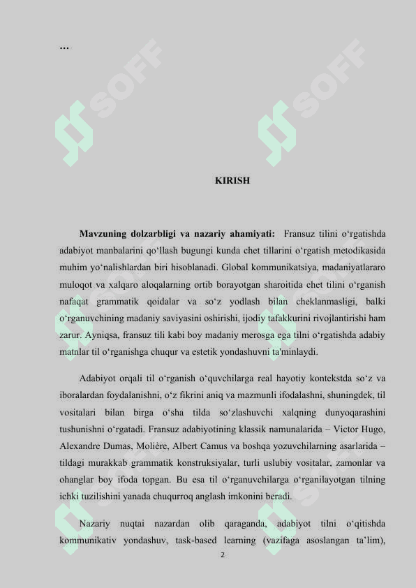Fransuz tilini o'rgatishda adabiyot manbalarini ishlatish usullari (KURS ISHI) 2