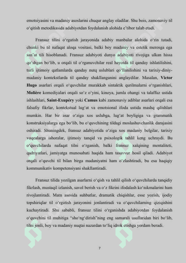 Fransuz tilini o'rgatishda adabiyot manbalarini ishlatish usullari (KURS ISHI) 7