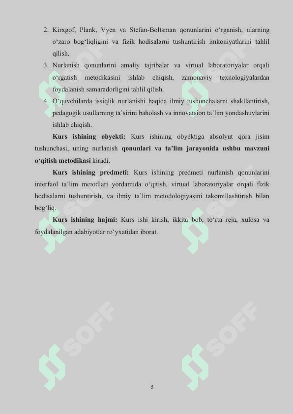 ABSOLYUD QORA JISIMNING NURLANISH QONUNLARI O'RGANISH METODIKASI 5