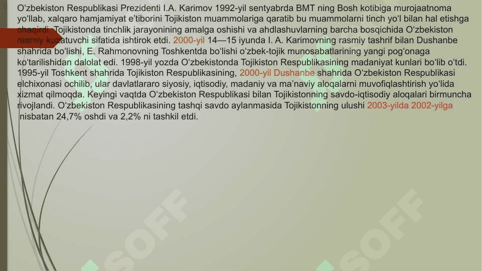 O`ZBEKISTON VA TOJIKISTON XALQARO ALOQALARI 6