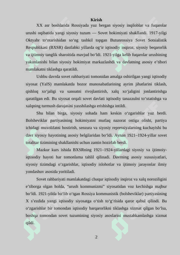 BXSRning 1921-1924-yillardagi siyosiy va ijtimoiy-iqtisodiy hayoti 2