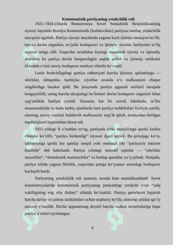BXSRning 1921-1924-yillardagi siyosiy va ijtimoiy-iqtisodiy hayoti 6