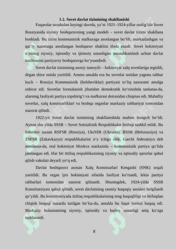 BXSRning 1921-1924-yillardagi siyosiy va ijtimoiy-iqtisodiy hayoti 8