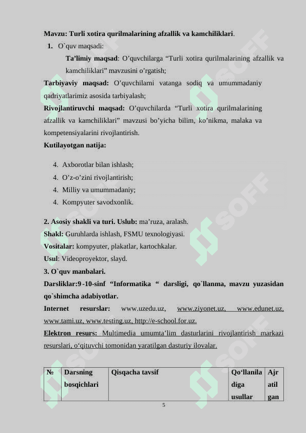 Turli xotira qurilmalarining afzallik va kamchiliklari mavzusini “BBB” metodi orqali o‘rgatish 5
