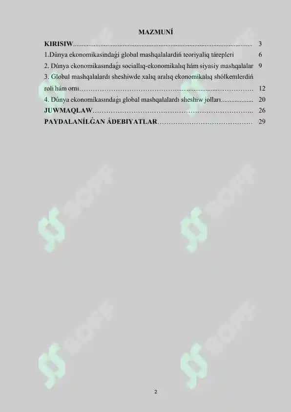 Dúnyanıń global ekonomikalıq mashqalaları.docx  kurs jumısı 2