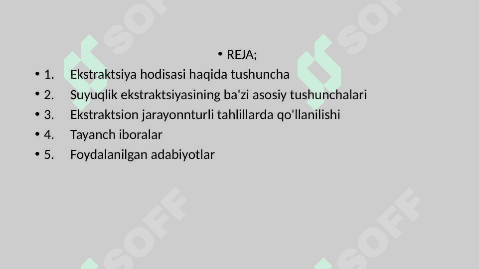 TINDIRMALAR OLISHDA EKSTRAKSIYA JARAYONIGA TASIR ETUVCHI OMILLAR (EKSTRAGEN KANSENTRATSIYASI , EKSTRAKSIYA DAVOMIYLIGI , USULI VA B .) NI XISOBGA OLISH VA MAHSULOT SIFATIGA BAXO BERISH 2