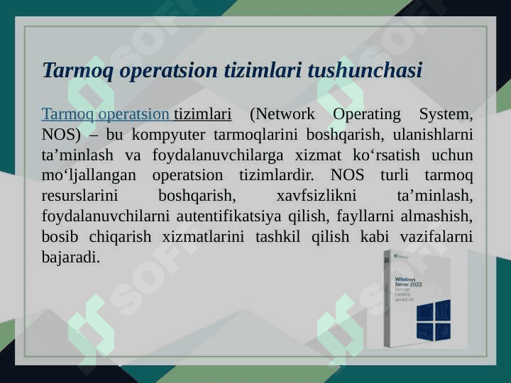 Tarmoq aperatsion tizimlari(windows server OT oilasi misolida. 2