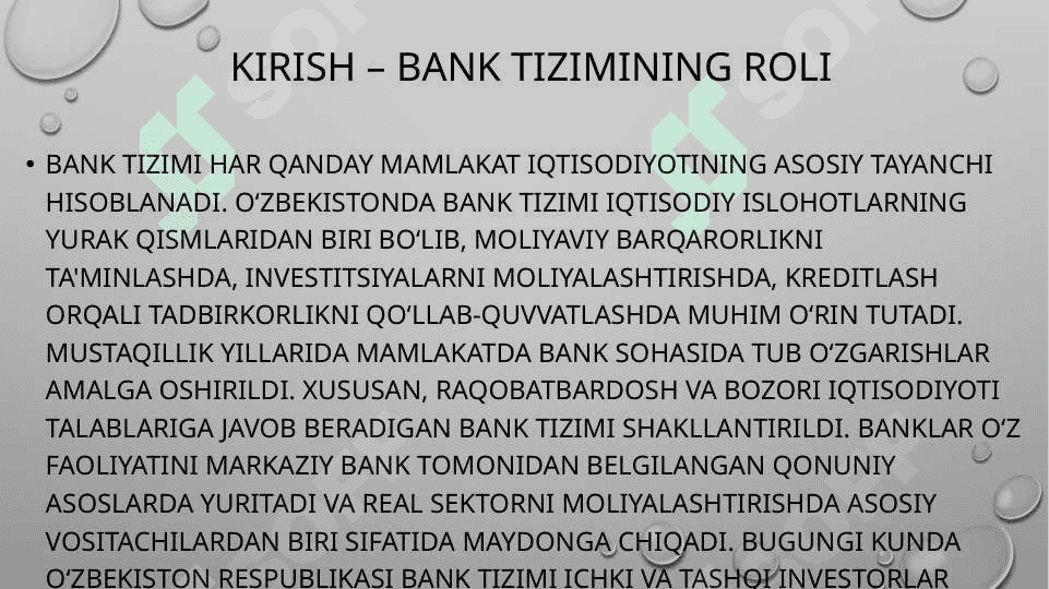 O‘zbekiston Respublikasi bank tizimi va uni kapitallashish darajasi 3