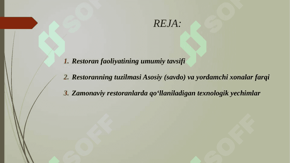 RESTORANNING SAVDO VA YORDAMCHI XONALARI, ULARNI JIHOZLASH 2