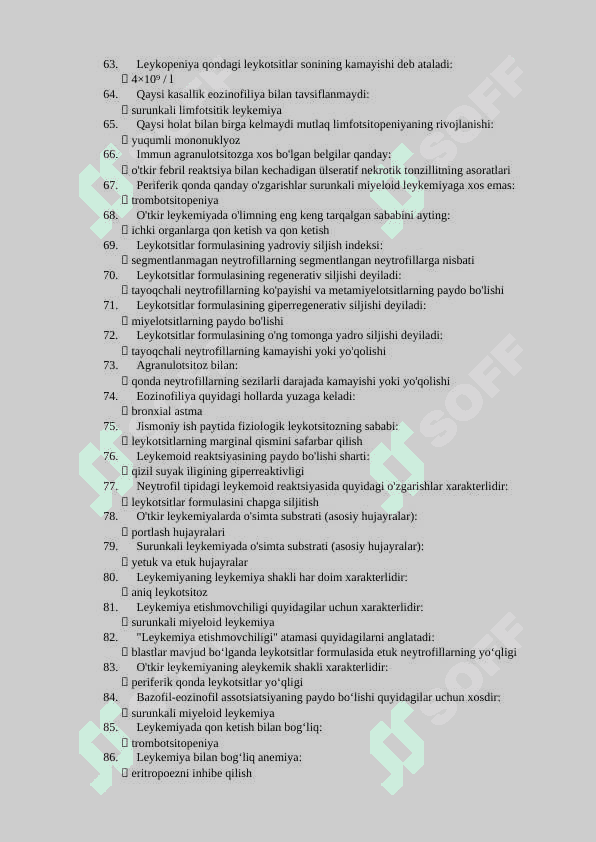 Agros savollar gematologiya bulimi mutaxasisligi buyicha shakllantirilgan test savollar va javoblari 4