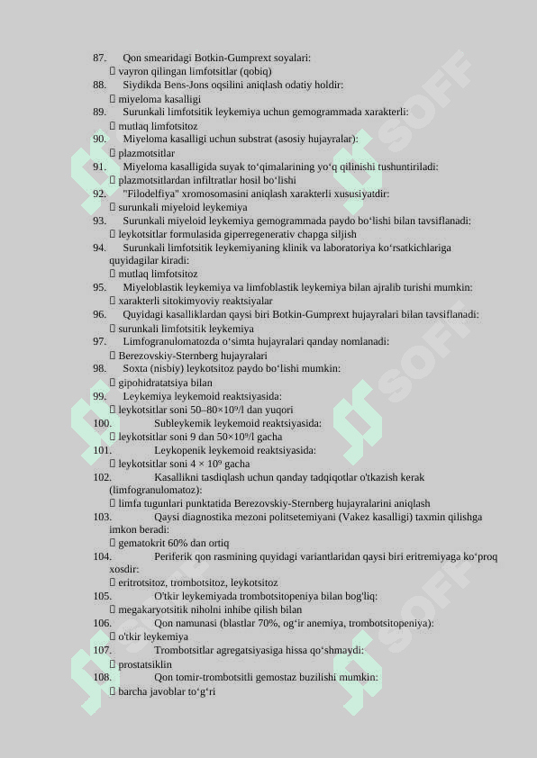 Agros savollar gematologiya bulimi mutaxasisligi buyicha shakllantirilgan test savollar va javoblari 5