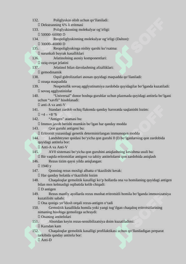 Agros savollar gematologiya bulimi mutaxasisligi buyicha shakllantirilgan test savollar va javoblari 7