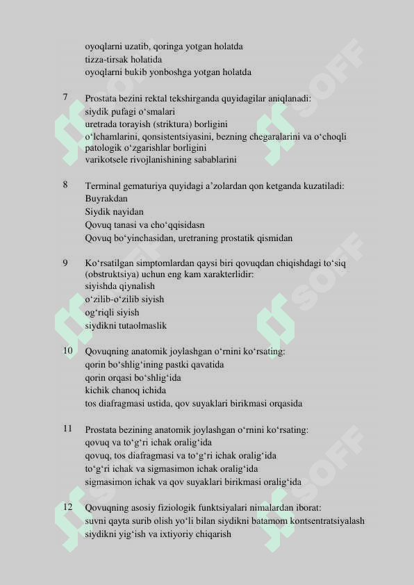 Argos savollar urologiya mutahasisligi buyicha shakllantirilgan test savollar va javoblari 2