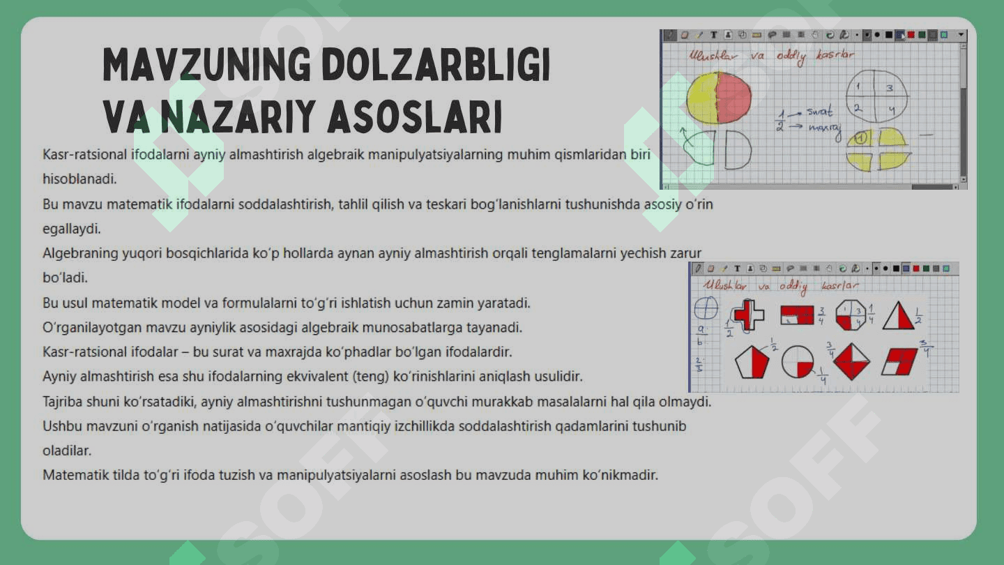 Kasr-ratsional ifodalarni ayniy almashtirish 3