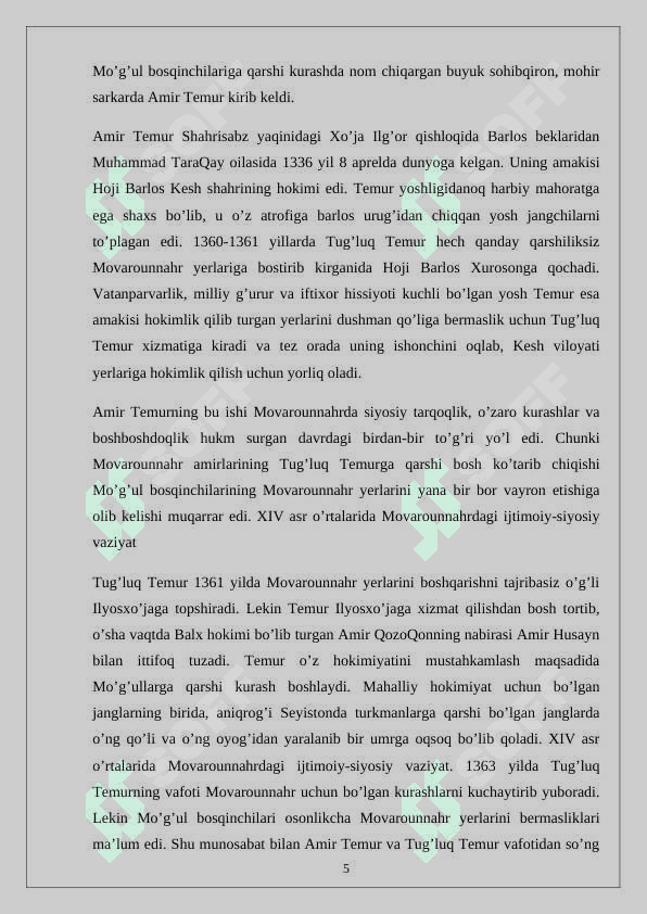 XIV  -  XV asrlarda Movorounnahrda ta’lim – tarbiya va pedagogik fikrlar. 5