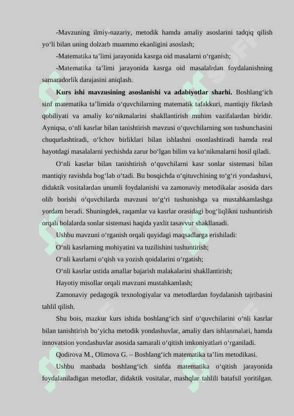 BOSHLANG‘ICH SINF O‘QUVCHILARINI O‘NLI KASRLAR BILAN TANISHTIRISH METODIKASI2 5