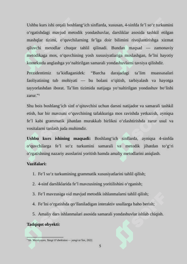 “4-SINFDA FE’L ZAMONLARI’’ MAVZUSINI O’RGATISH METODIKASI 5