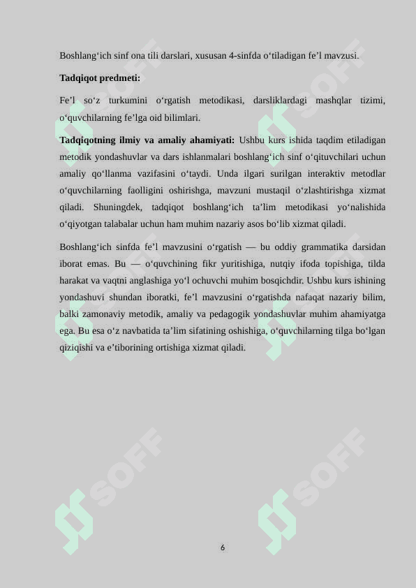 “4-SINFDA FE’L ZAMONLARI’’ MAVZUSINI O’RGATISH METODIKASI 6