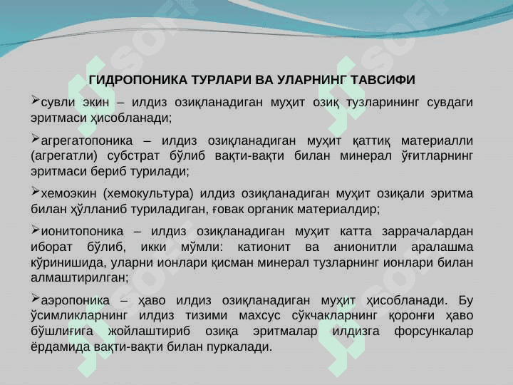 Замонавий гидропоник иссиқхоналарида сабзавот етиштириш технологияси 8