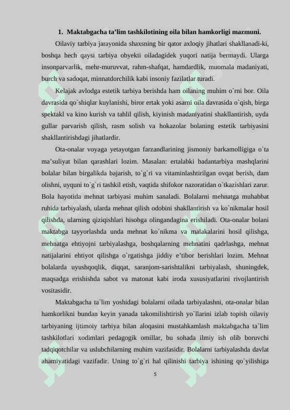 MAKTABGACHA TA’LIM MUASSASASI, OILA VA MAKTAB HAMKORLIGI 5