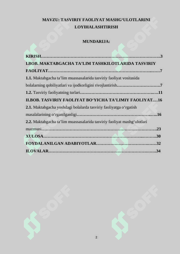 TASVIRIY FAOLIYAT MASHG'ULOTLARINI LOYIHALASHTIRISH 2