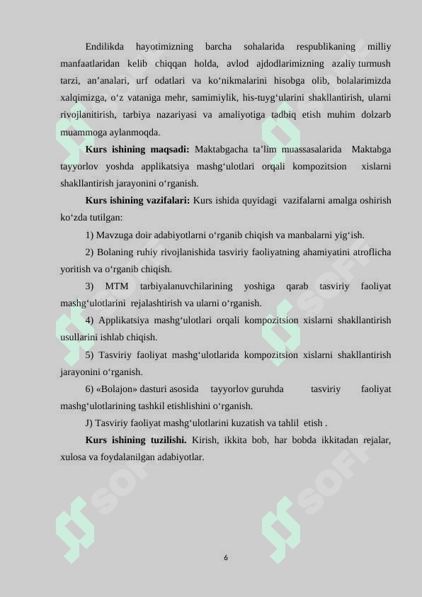 TASVIRIY FAOLIYAT MASHG'ULOTLARINI LOYIHALASHTIRISH 6