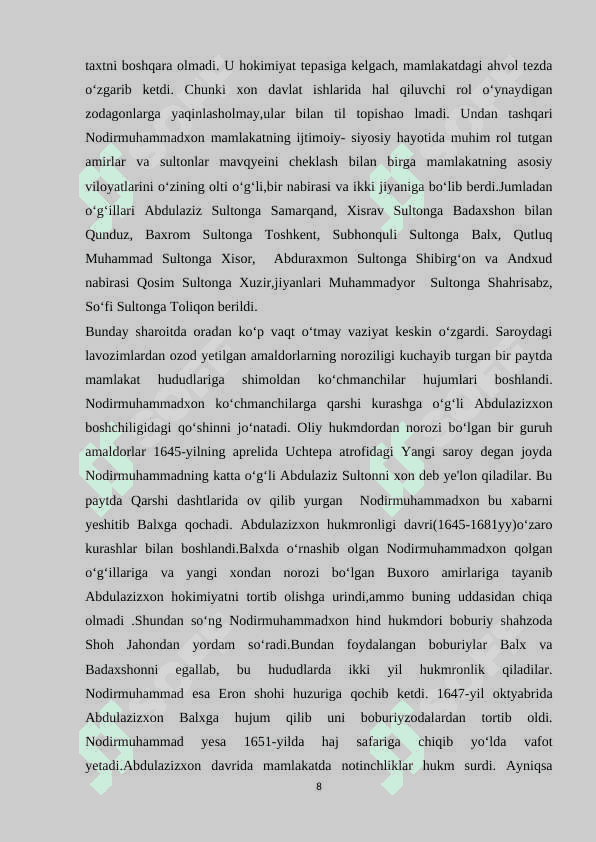 Buxoro xonligi tarixini o’rganishda Ubaydullanoma asarining ahamiyati 8