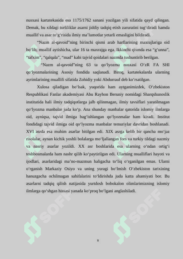 O‘ZR FA SHARQSHUNOSLIK INSTITUTI SHARQ QO‘LYOZMALARI XAZINASI 7