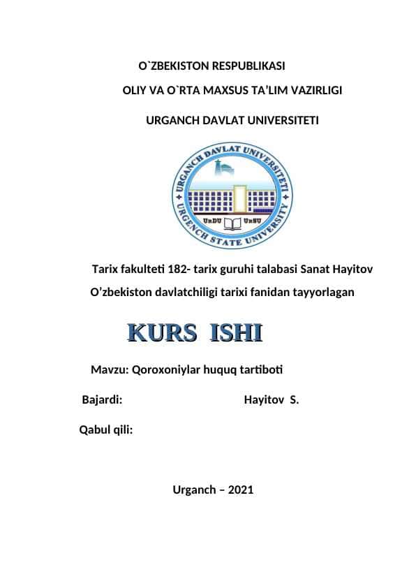 Qoraxoniylar davlatining barpo etilishi KURS ISHI ASOSIYSI