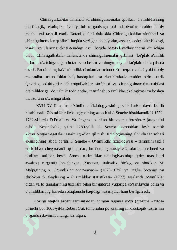 Chinnigulkabilar sinfchasi va chinnigulnomalar qabilasi 8