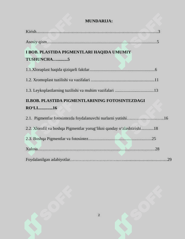 Plastida pigmentlari va ularning fotasintezdagi roʻli 2