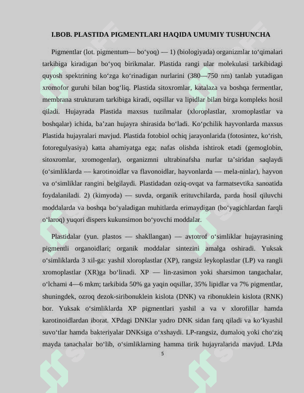 Plastida pigmentlari va ularning fotasintezdagi roʻli 5