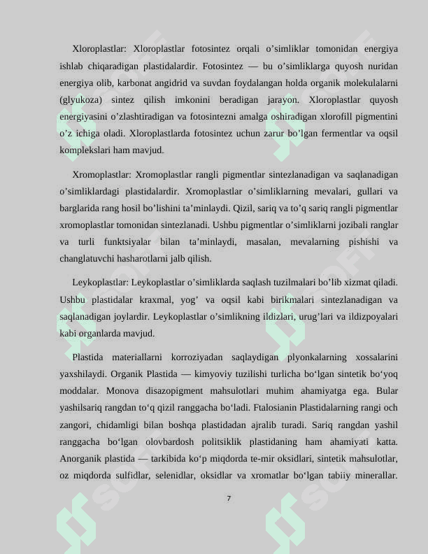 Plastida pigmentlari va ularning fotasintezdagi roʻli 7
