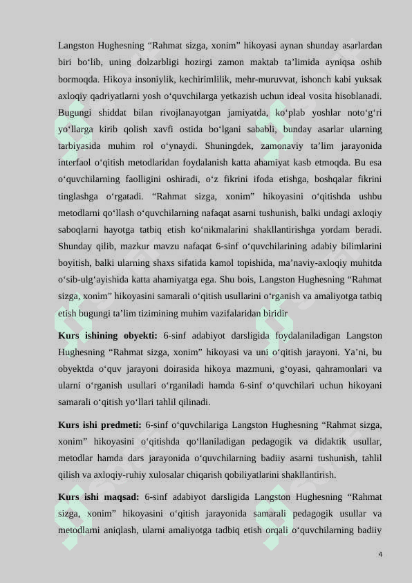 Lengston Hyuz "Rahmat sizga, xonim" hikoyasi o'qitish usullari 6-sinf adabiyot darsligi misolida 4