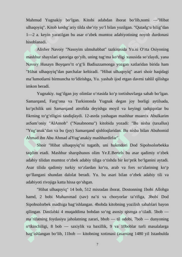 “Hibat ul-haqoyiq” asarida ilmga oid qarashlarning badiiy ifodasi” 7