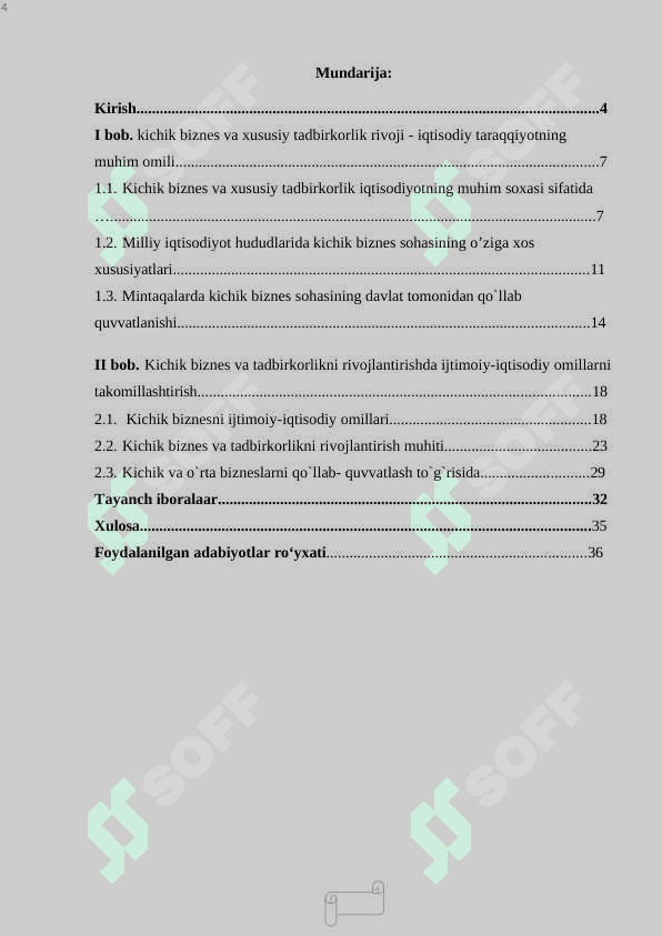 Kichik va o'rta biznesni iqtisodiy-iqtisodiy erkinlikni ta'minlovchi omili sifatida 4