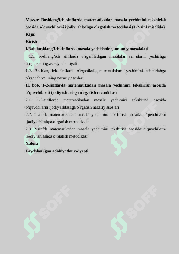 1-2-sinflarda nostandart masalalar yechimini o`rgatish metodikasi. 2