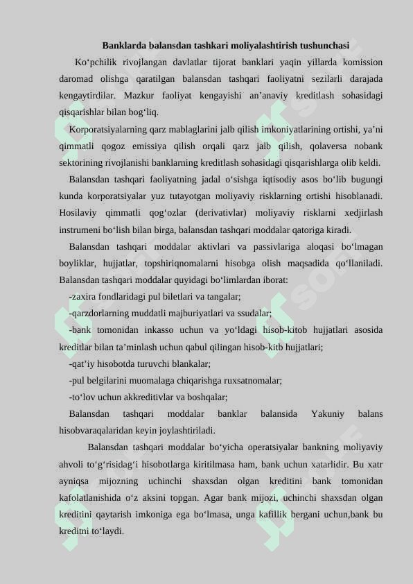 Bank ishida balansdan tashqari moliyalashtirish 2