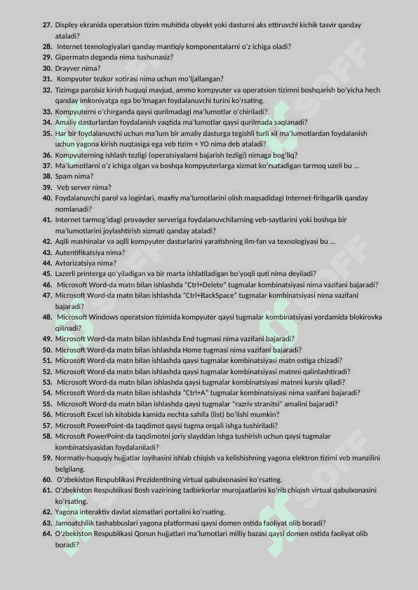 Test. Argos. Uz platformasidagi savollar 2