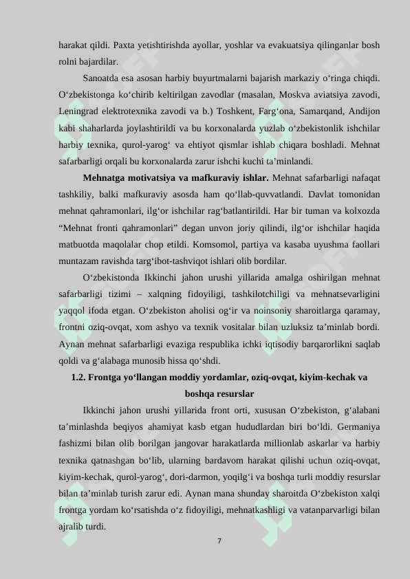 O‘ZBEKISTON XALQINING FRONT ORTIDAGI JASORATI VA MASHAQQATLI MEHNATI 7