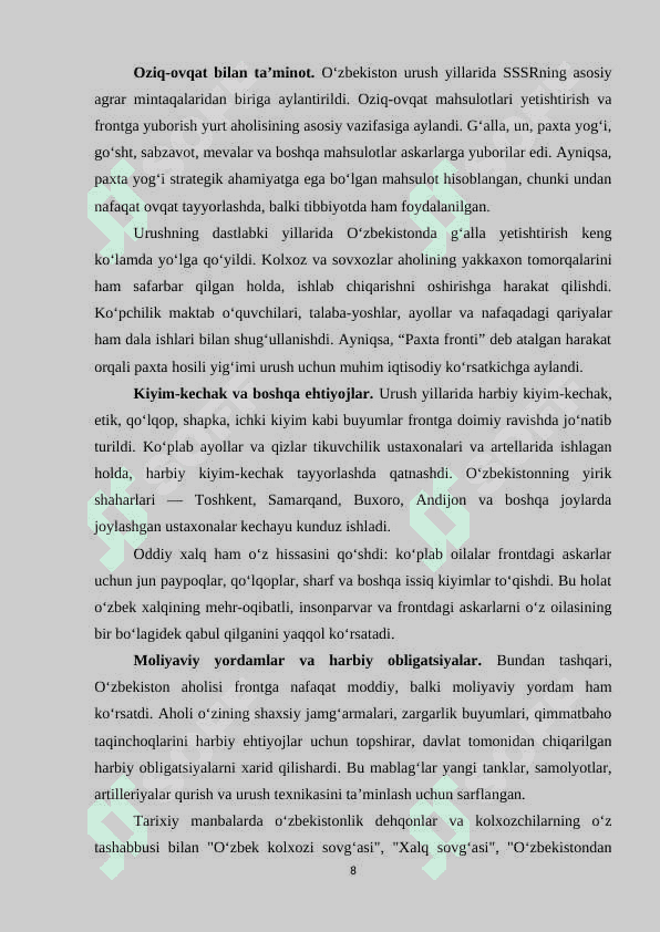 O‘ZBEKISTON XALQINING FRONT ORTIDAGI JASORATI VA MASHAQQATLI MEHNATI 8